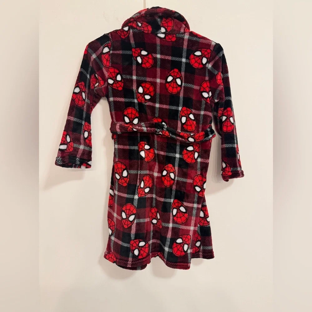 Marvel Red and Black Spider-Man Plaid Pajama Robe with Shawl Collar